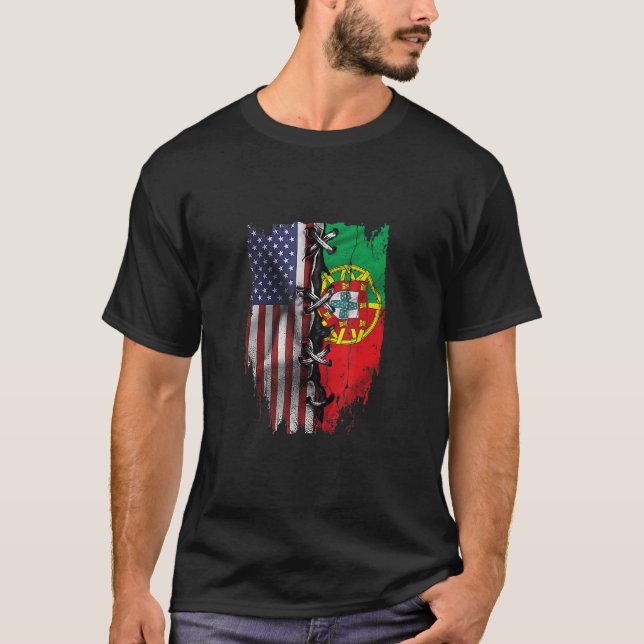 American Grown Portuguese Roots USA Portugal Flag T-Shirt (Front)