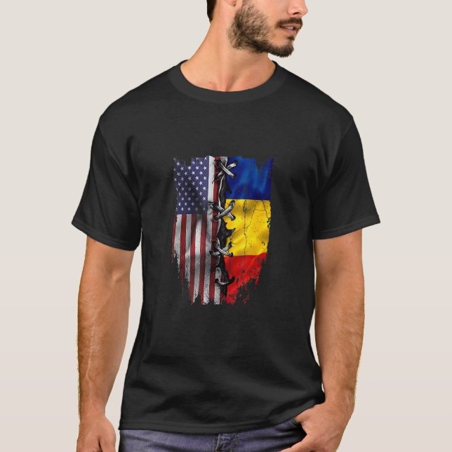 American Grown Romanian Roots USA Romania Flag T-Shirt (Front)