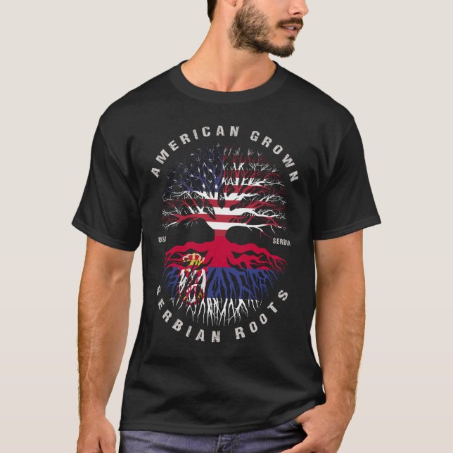 American Grown Serbian Roots Serbia Flag T-Shirt (Front)