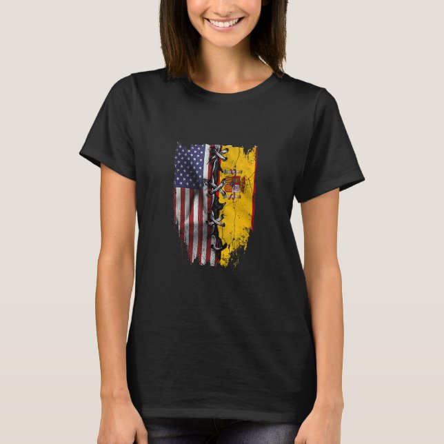 American Grown Spanish Roots USA Spain Flag T-Shirt (Front)