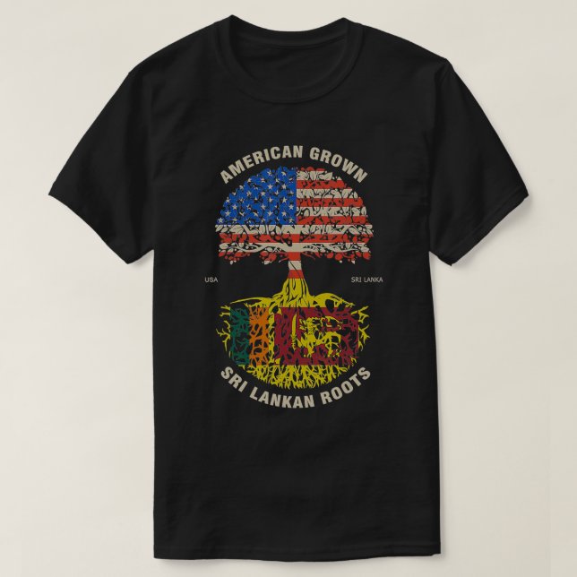 American Grown Sri Lankan Roots Sri Lanka Flag  T-Shirt (Design Front)