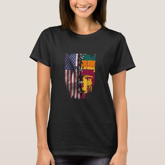 American Grown Sri Lankan Roots USA Sri Lanka Flag T-Shirt (Front)