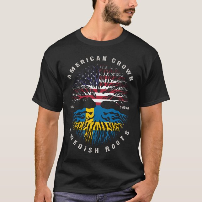 American Grown Swedish Roots Sweden Flag T-Shirt (Front)