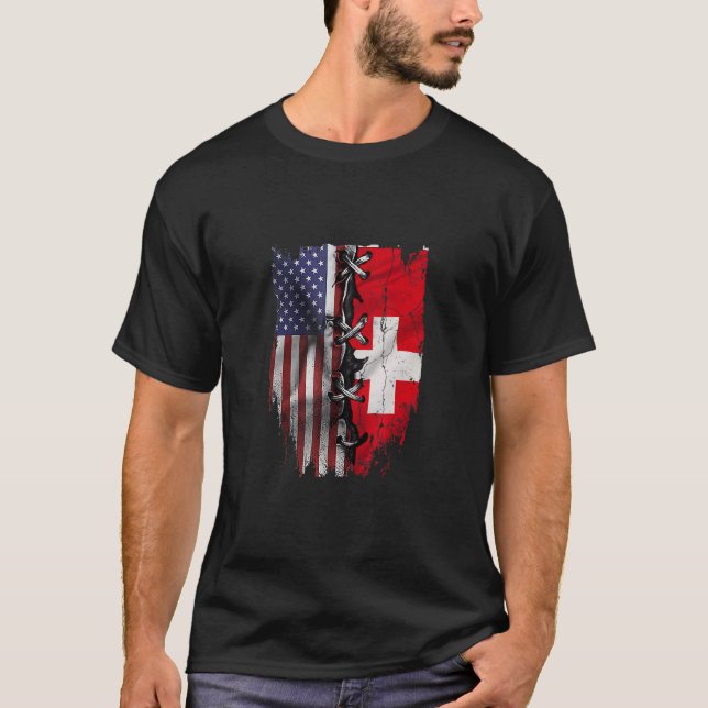 American Grown Swiss Roots USA Switzerland Flag T-Shirt (Front)