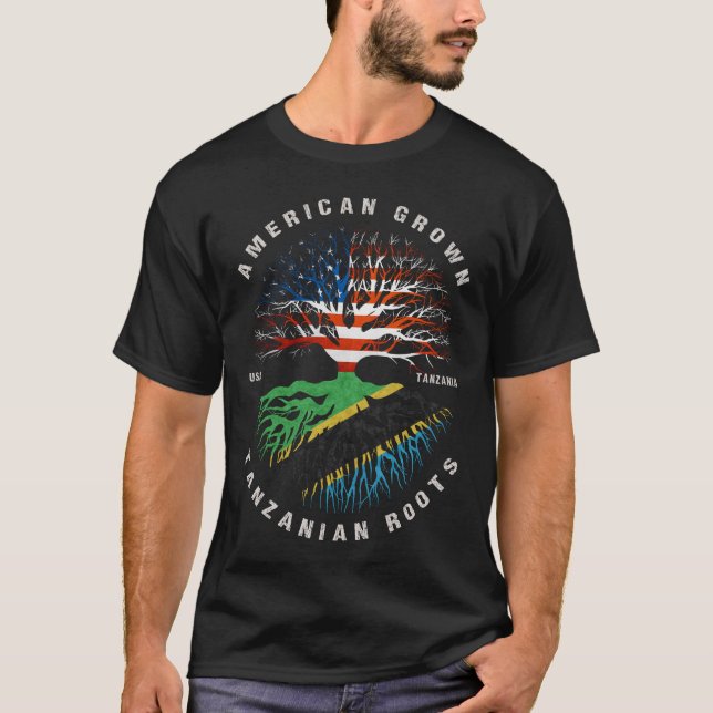 American Grown Tanzanian Roots Tanzania Flag T-Shirt (Front)