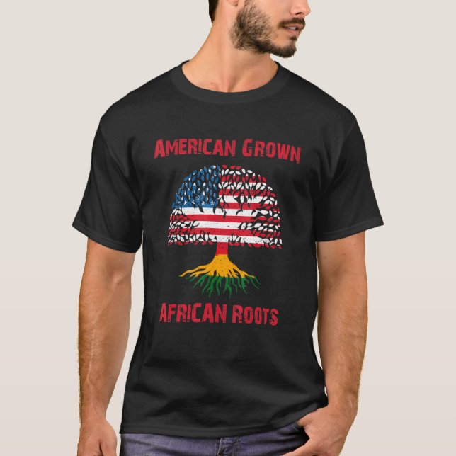 American Grown With African Roots Tree Usa Africa  T-Shirt (Front)
