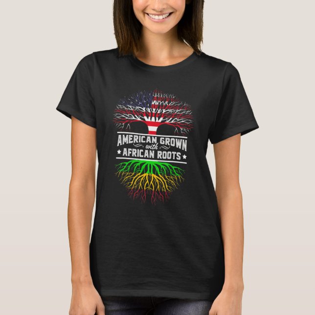 American Grown With African Roots Tree USA Flag Pa T-Shirt (Front)