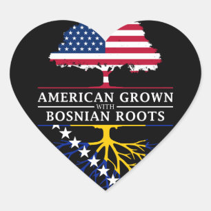 American Grown with Bosnian Roots   Bosnia and Heart Sticker