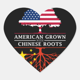 American Grown with Chinese Roots   China Design Heart Sticker