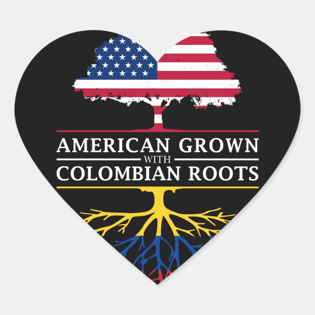 American Grown with Colombian Roots   Colombia Heart Sticker (Front)