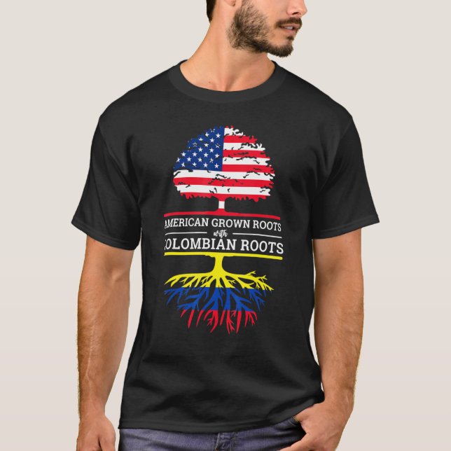 American Grown With Colombian Roots Usa Flag Tree  T-Shirt (Front)