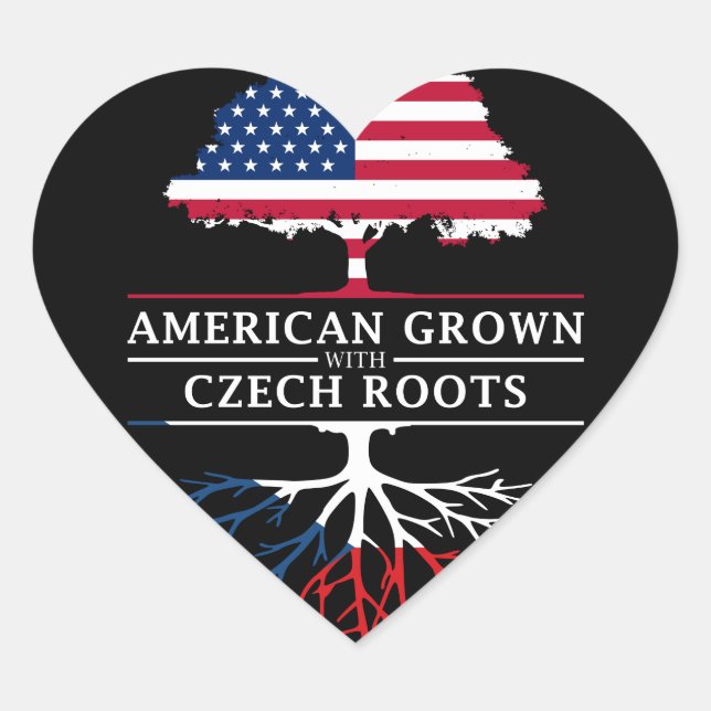 American Grown with Czech Roots   Czech Republic Heart Sticker (Front)