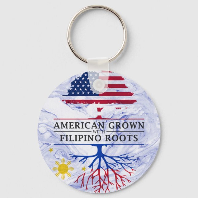 American Grown with Filipino Roots Marble Style Key Ring (Front)