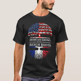American Grown With France Roots Usa Flag Tree Fre T-Shirt