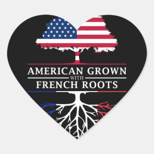 American Grown with French Roots   France Design Heart Sticker