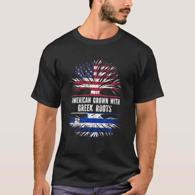 American Grown With Greek Roots USA Flag Greece T-Shirt (Front)