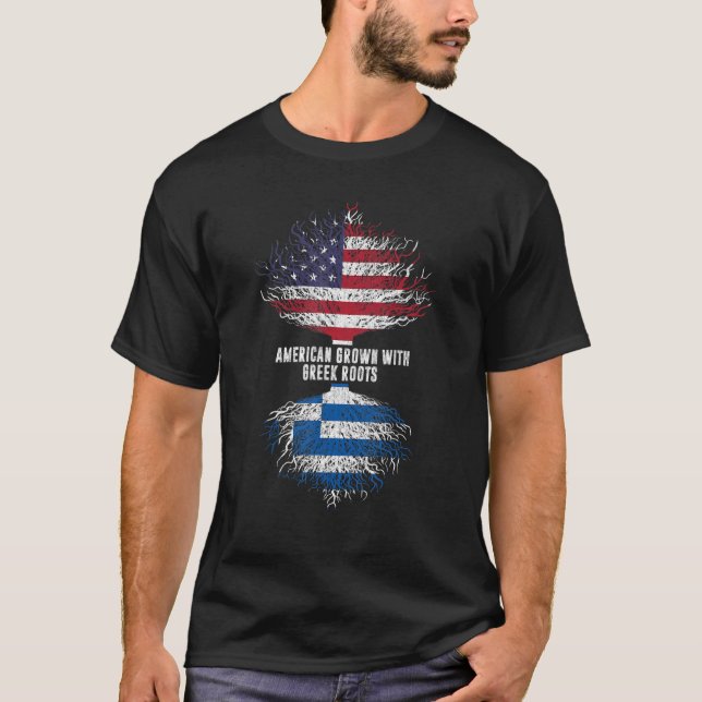 American Grown With Greek Roots Usa Flag Greece T-Shirt (Front)