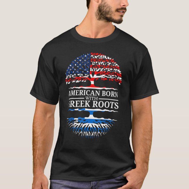 American Grown With Greek Roots Usa Flag Tree Gree T-Shirt (Front)