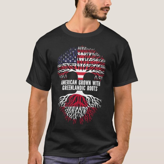 American Grown with Greenlandic Roots USA Flag T-Shirt (Front)