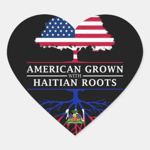 American Grown with Haitian Roots   Haiti Design Heart Sticker