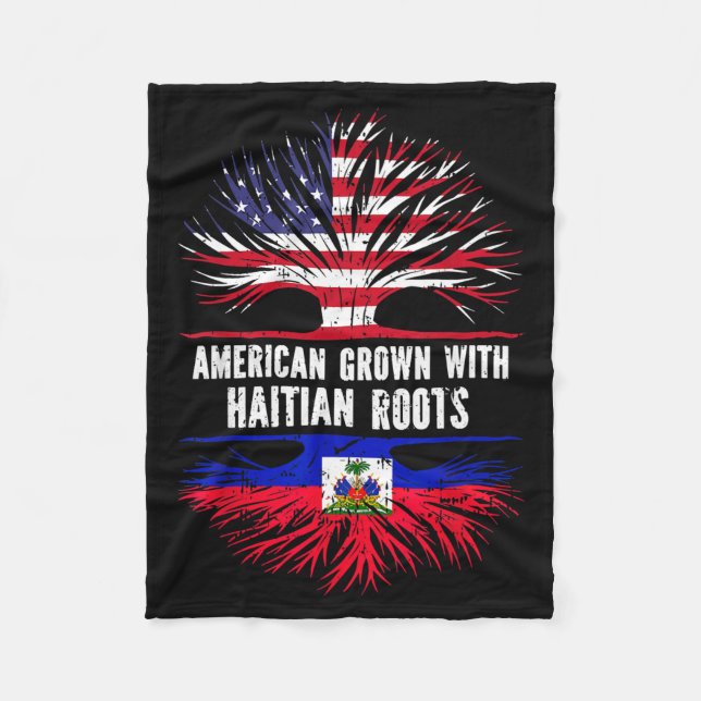 American Grown With Haitian Roots Usa Flag Haiti  Fleece Blanket (Front)