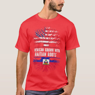 American Grown with Haitian Roots USA Flag Haiti  T-Shirt