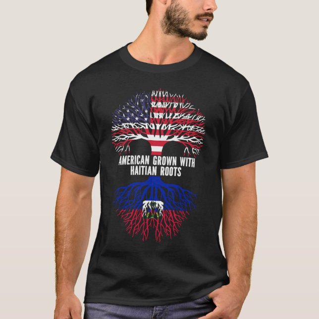 American Grown with Haitian Roots USA Flag T-Shirt (Front)