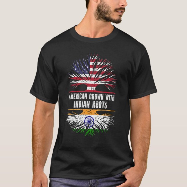 American Grown With Indian Roots Usa Flag India As T-Shirt (Front)