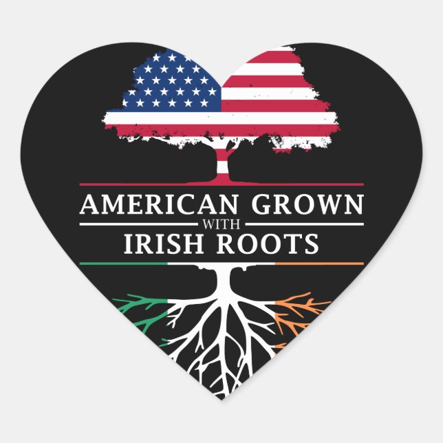 American Grown with Irish Roots   Ireland Design Heart Sticker (Front)