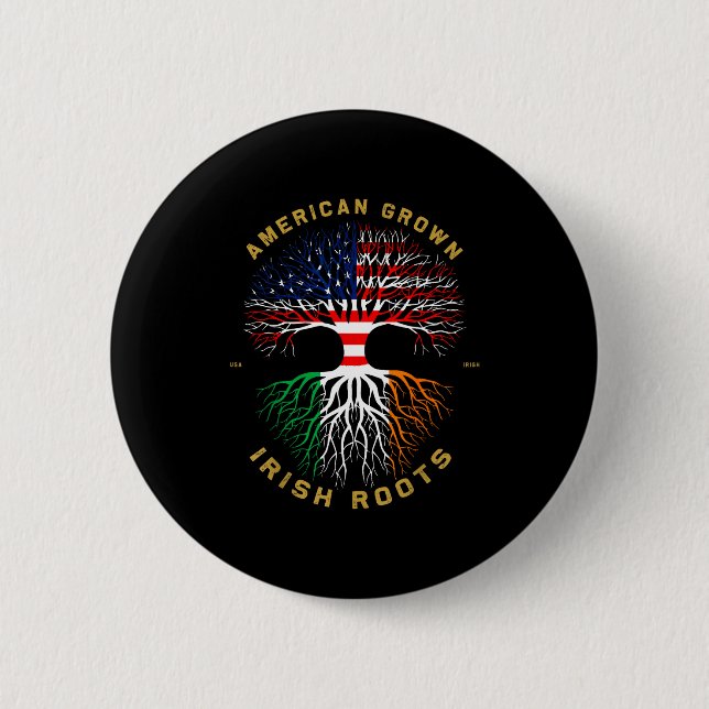 American Grown With Irish Roots Tree Usa Ireland F 6 Cm Round Badge (Front)