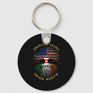American Grown With Irish Roots Tree Usa Ireland F Key Ring