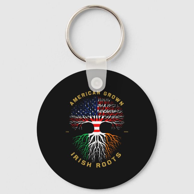 American Grown With Irish Roots Tree Usa Ireland F Key Ring (Front)