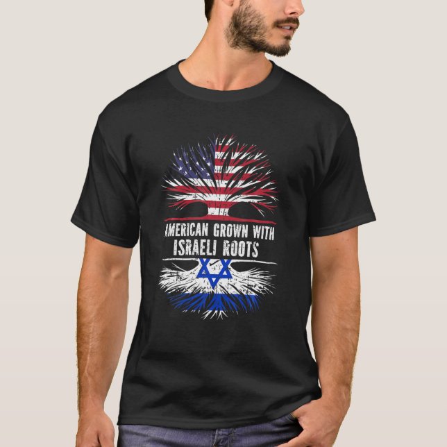 American Grown With Israeli Roots USA Flag Israel T-Shirt (Front)