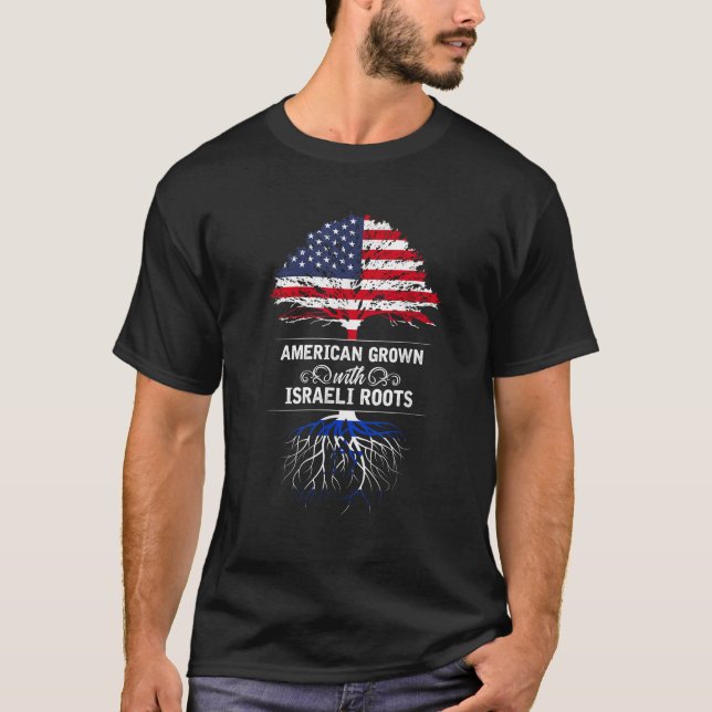 American Grown With Israeli Roots USA Flag Israel  T-Shirt (Front)