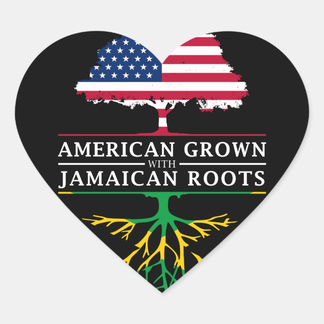 American Grown with Jamaican Roots   Jamaica Heart Sticker (Front)