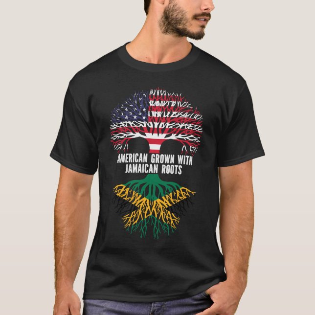 American Grown with Jamaican Roots USA Flag T-Shirt (Front)