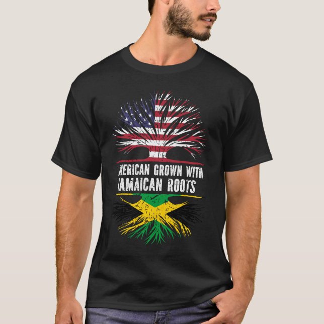 American Grown with Jamaican Roots USA Flag T-Shirt (Front)