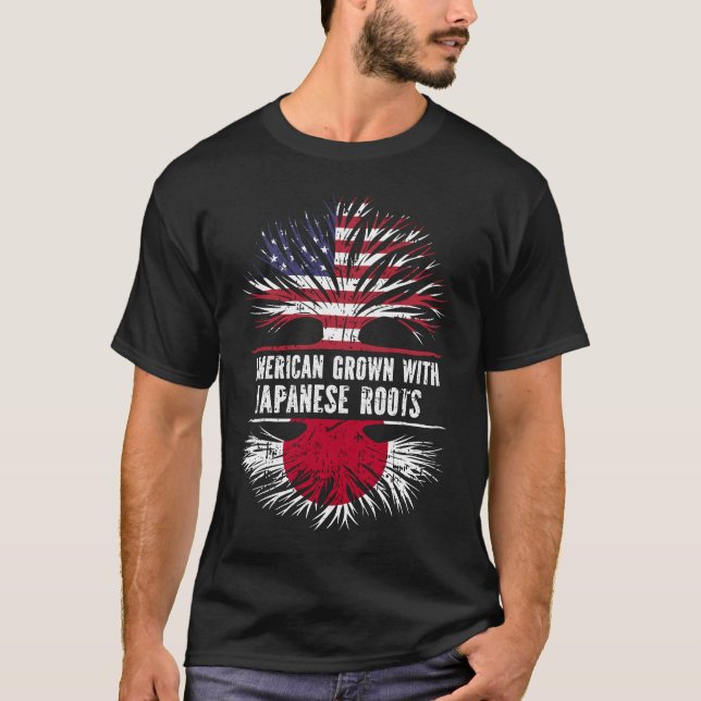 American Grown with Japanese Roots USA Flag T-Shirt (Front)