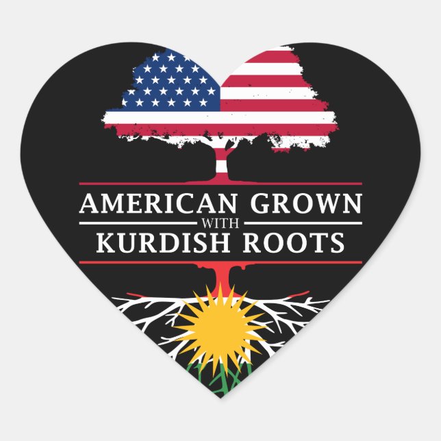 American Grown with Kurdish Roots Kurdistan Design Heart Sticker (Front)