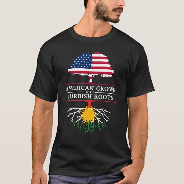 American Grown with Kurdish Roots Kurdistan Design T-Shirt (Front)