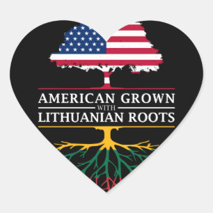 American Grown with Lithuanian Roots   Lithuania Heart Sticker