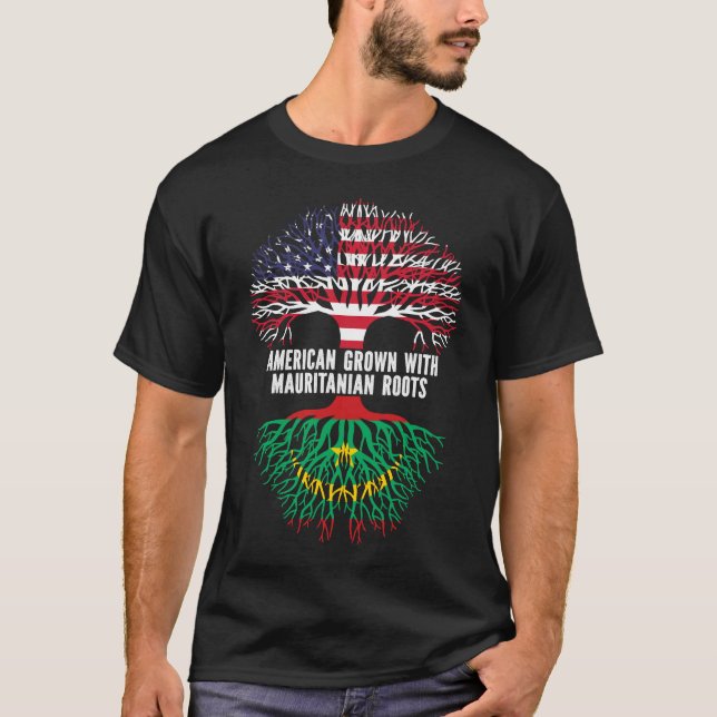 American Grown with Mauritanian Roots USA Flag T-Shirt (Front)