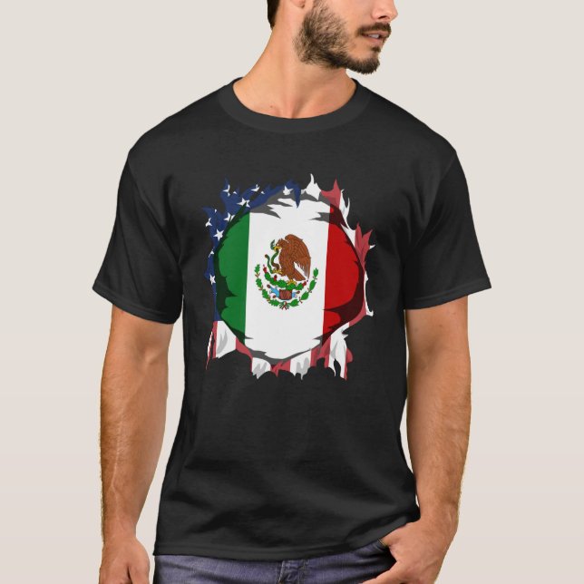 American Grown with Mexican Roots Flag T-Shirt (Front)