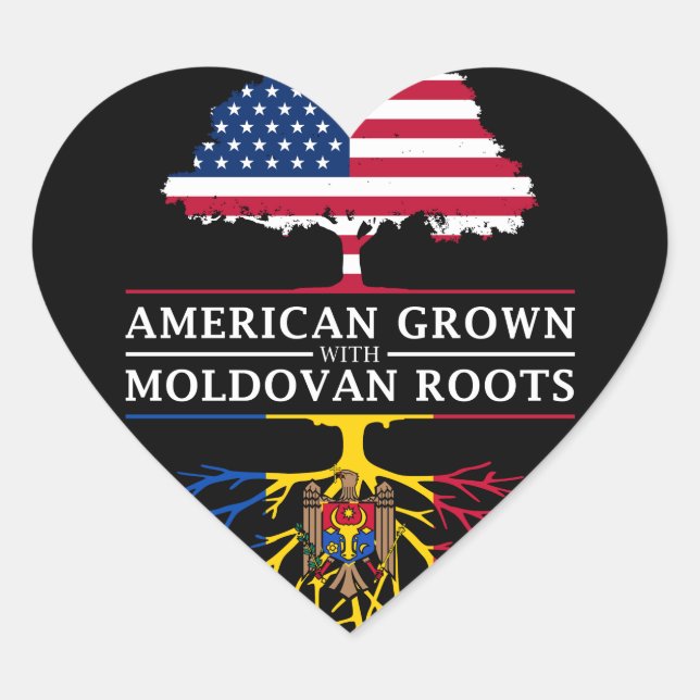 American Grown with Moldovan Roots   Moldova Heart Sticker (Front)