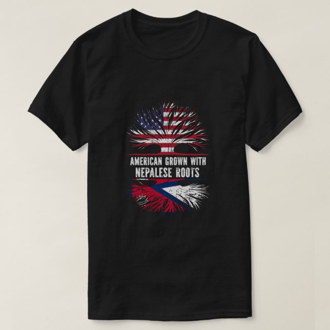 American Grown with Nepalese Roots USA Flag Nepal  T-Shirt (Design Front)