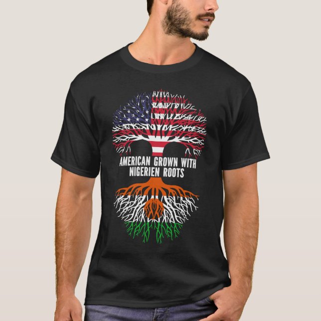 American Grown with Nigerien Roots USA Flag T-Shirt (Front)