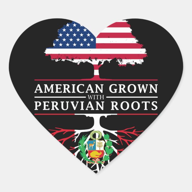 American Grown with Peruvian Roots   Peru Design Heart Sticker (Front)