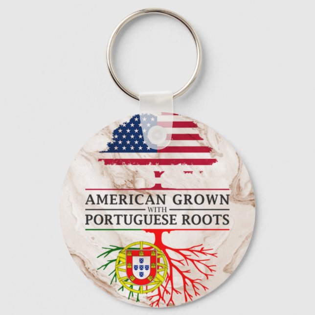 American Grown with Portuguese Roots Marble Style Key Ring (Front)