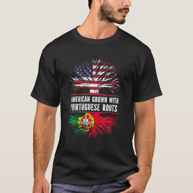 American Grown With Portuguese Roots USA Flag Port T-Shirt (Front)