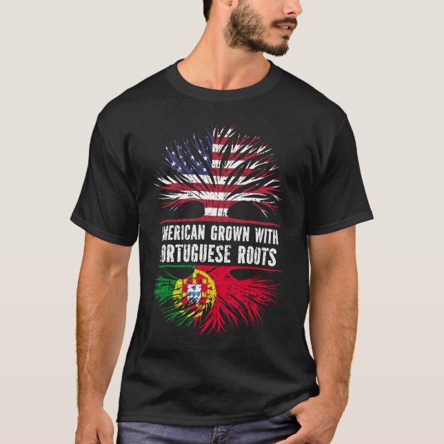 American Grown with Portuguese Roots USA Flag T-Shirt (Front)